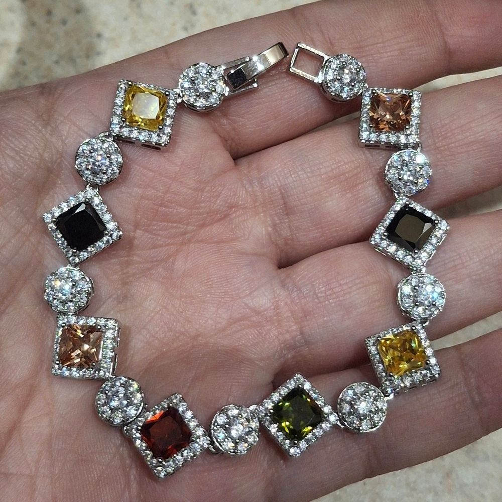 Multi Color Silver Diamond Bracelet - Picture 4 of 8